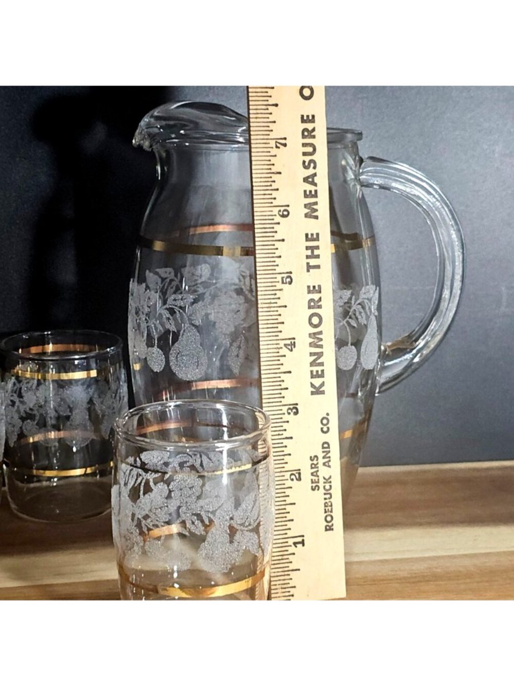 Bartlett Collins Golden Fruit Glassware Set 1947 vtg juice cocktail pitcher - Picture 5 of 8